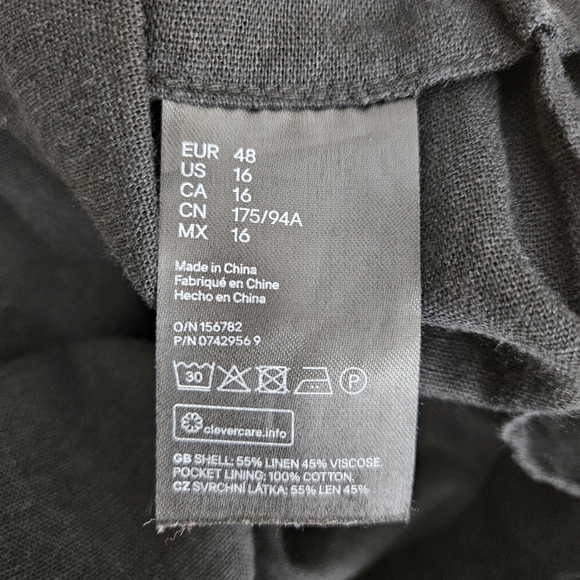 H&M Flare Pleated Skirt Linen Black Button Front Tie Belt Lightweight A Line 16 - Picture 4 of 4